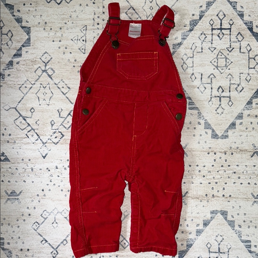 Hanna Andersson Bright Red Corduroy Overalls with Contrast Stitching